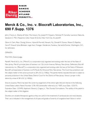 Merck & Co., Inc. V. Biocraft Laboratories, Inc