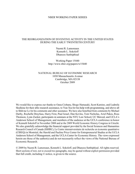 The Reorganization of Inventive Activity in the United States During the Early Twentieth Century