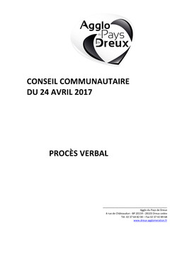 Conseil Communautaire Du 24 Avril 2017 Procès Verbal