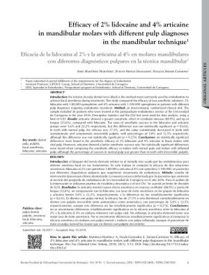 Efficacy of 2% Lidocaine and 4% Articaine in Mandibular Molars with Different Pulp Diagnoses in the Mandibular Technique1