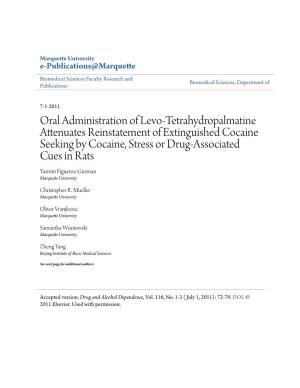 Oral Administration of Levo-Tetrahydropalmatine