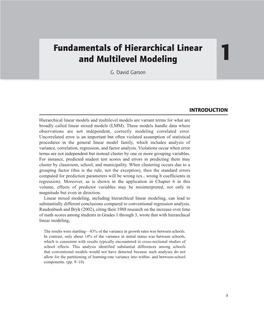 Fundamentals of Hierarchical Linear and Multilevel Modeling 1 G