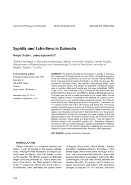 Syphilis and Scherlievo in Dalmatia