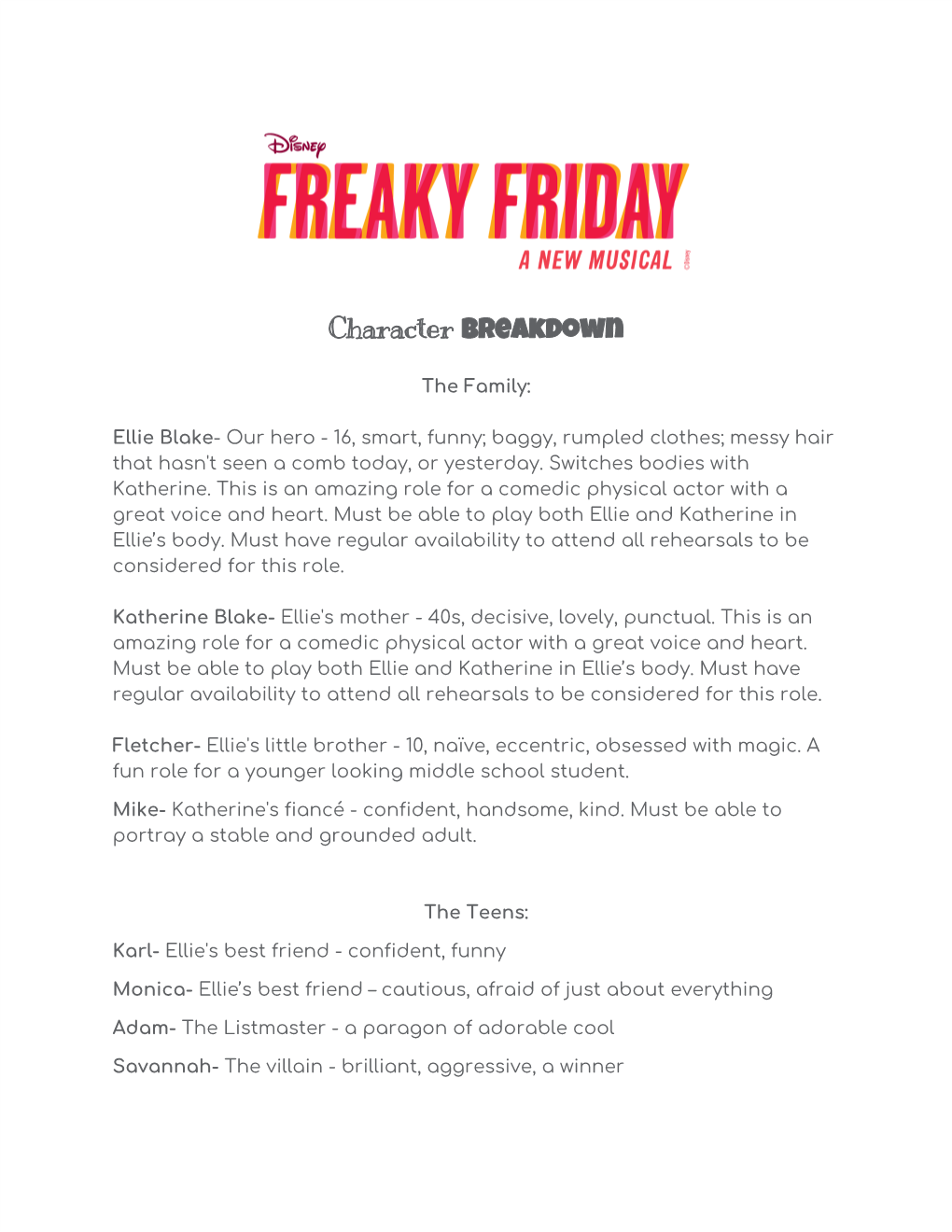 Freaky Frieday Character Breakdown