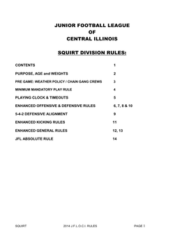 Junior Football League of Central Illinois Squirt Division Rules