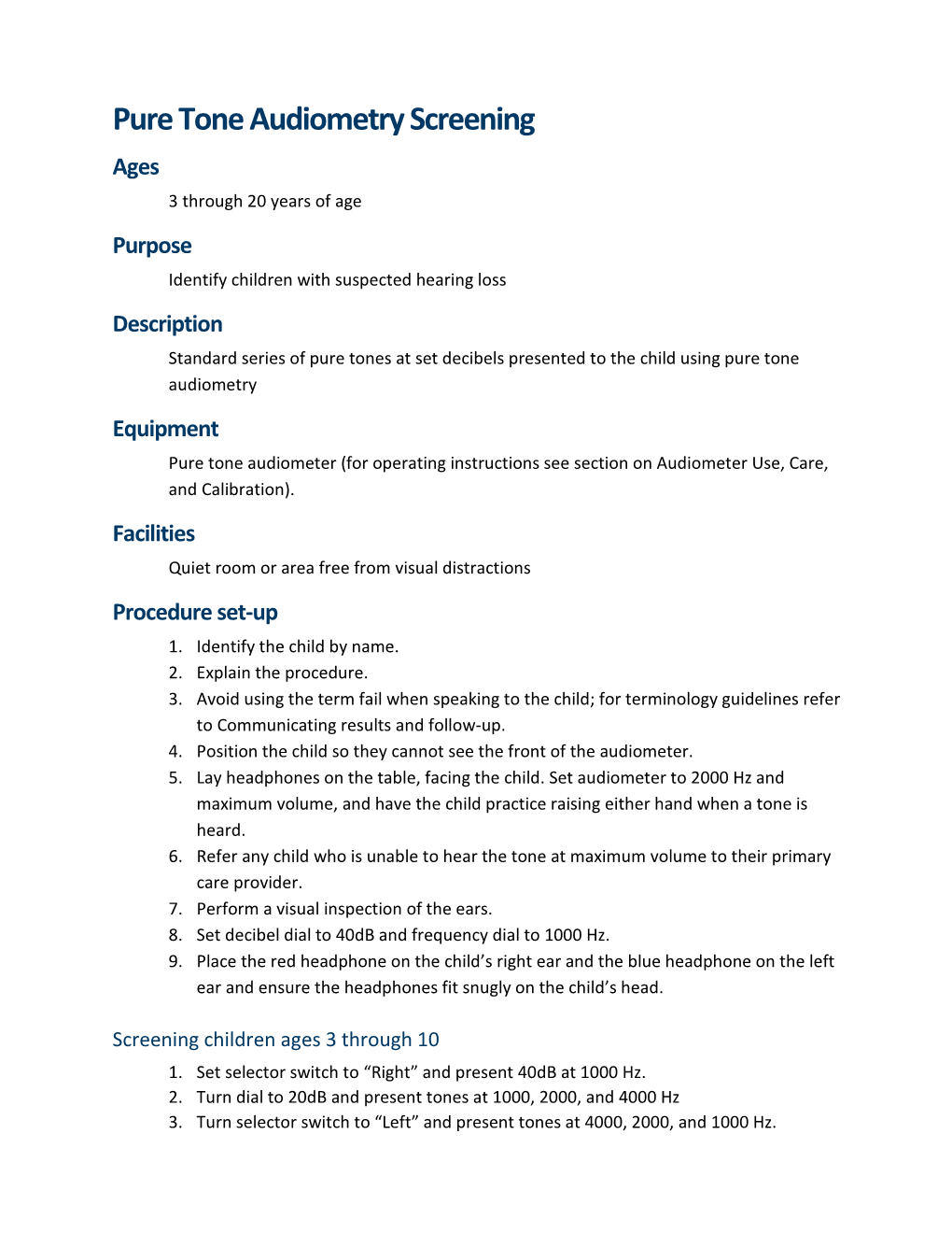 Pure Tone Audiometry Screening