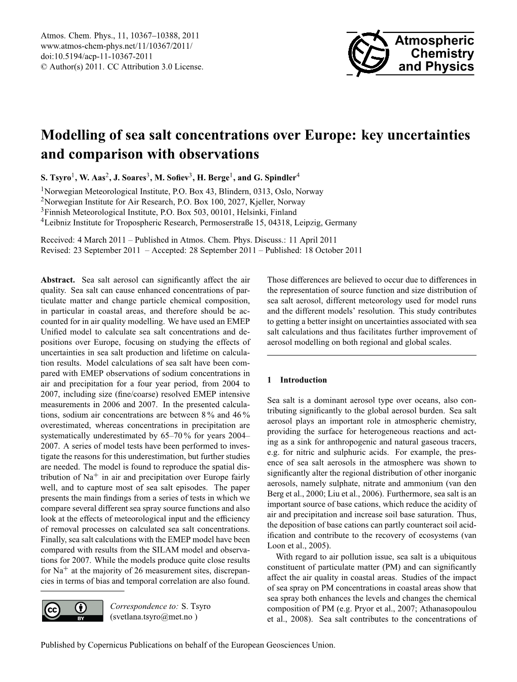 Modelling of Sea Salt Concentrations Over Europe: Key Uncertainties and Comparison with Observations