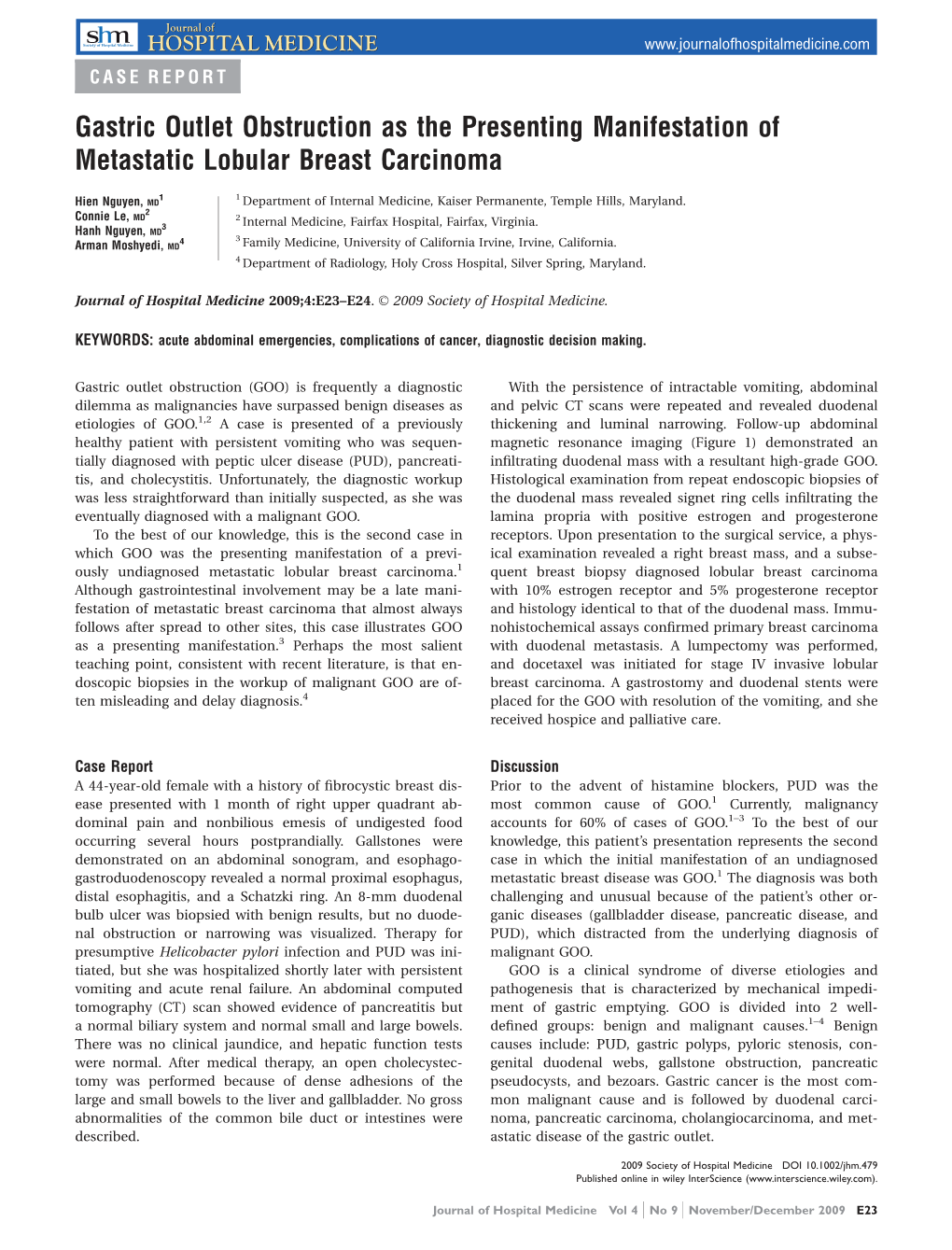 Gastric Outlet Obstruction As the Presenting Manifestation of Metastatic Lobular Breast Carcinoma