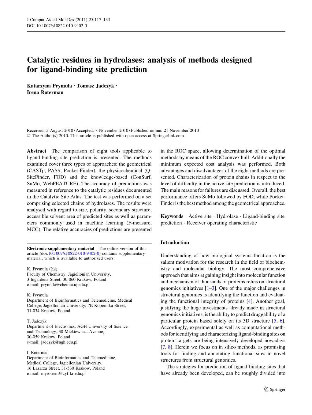 Catalytic Residues in Hydrolases: Analysis of Methods Designed for Ligand-Binding Site Prediction