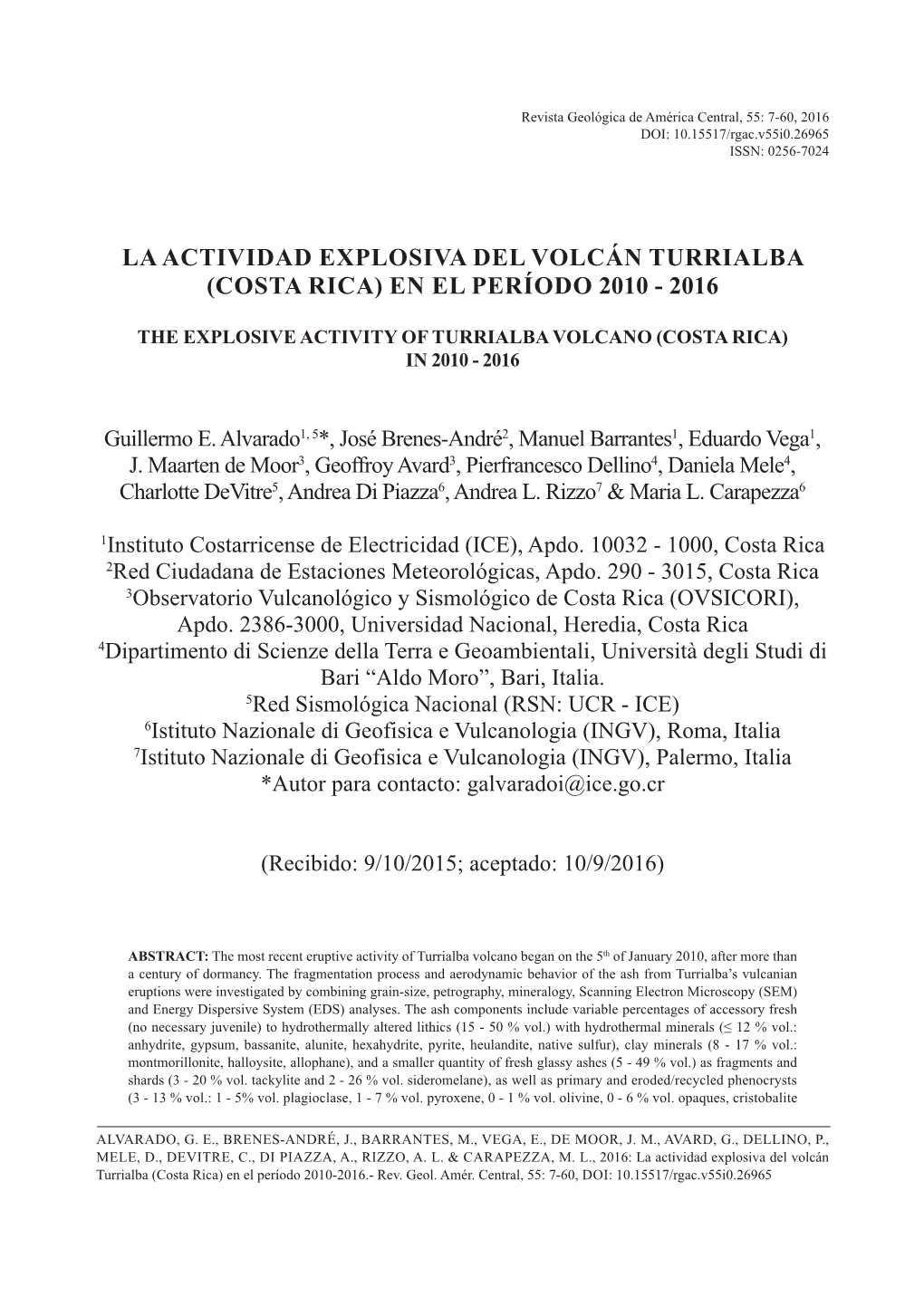 Actividad Explosiva Volcán Turrialba Período 2010-2016