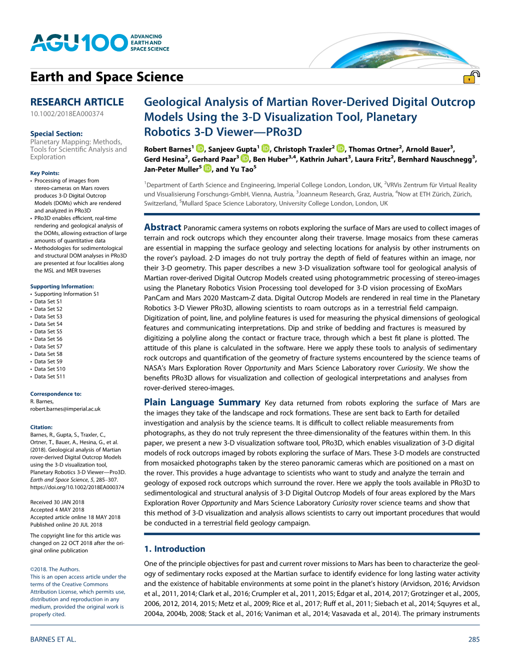 Geological Analysis of Martian Rover‐Derived Digital Outcrop Models