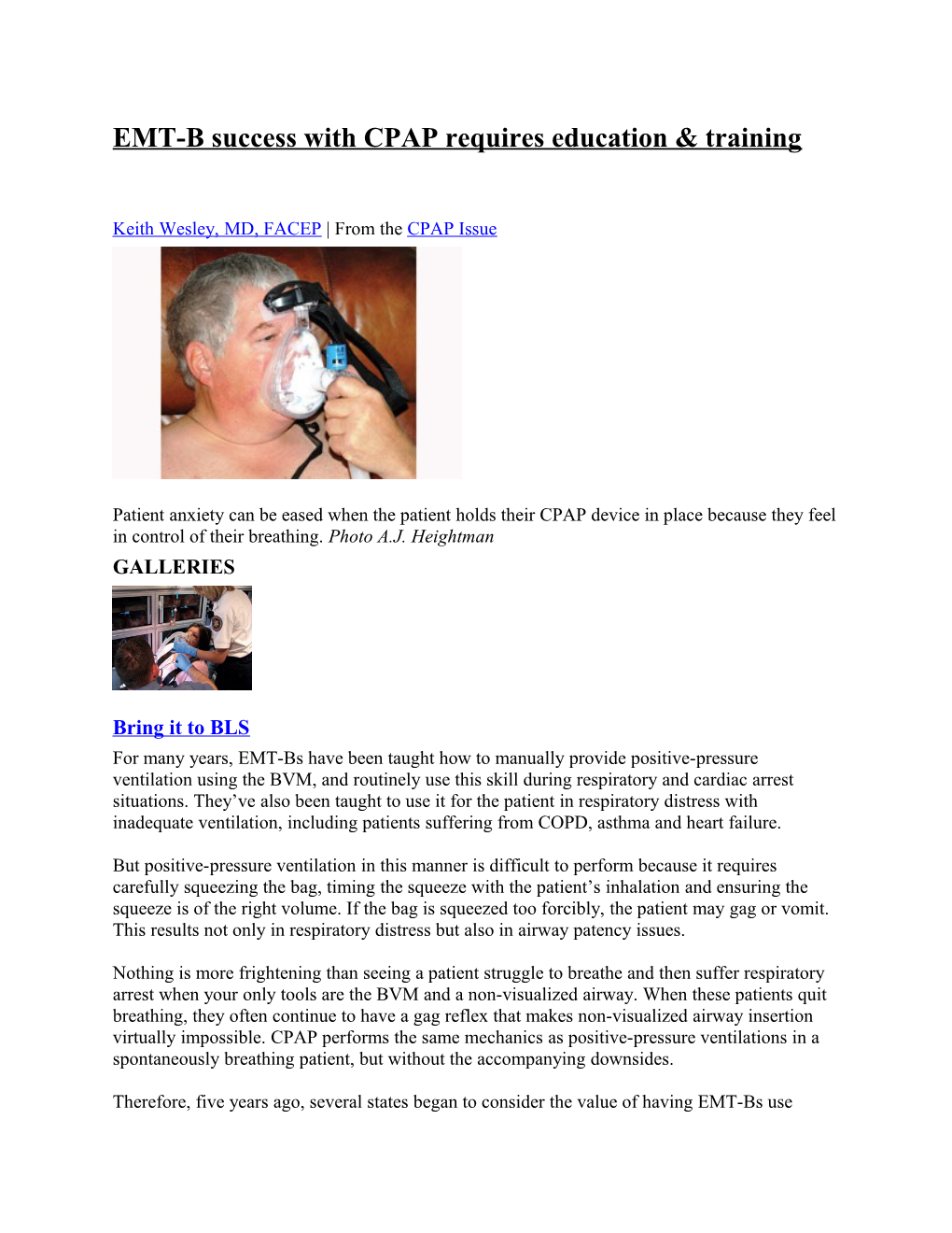 EMT-B Success with CPAP Requires Education & Training