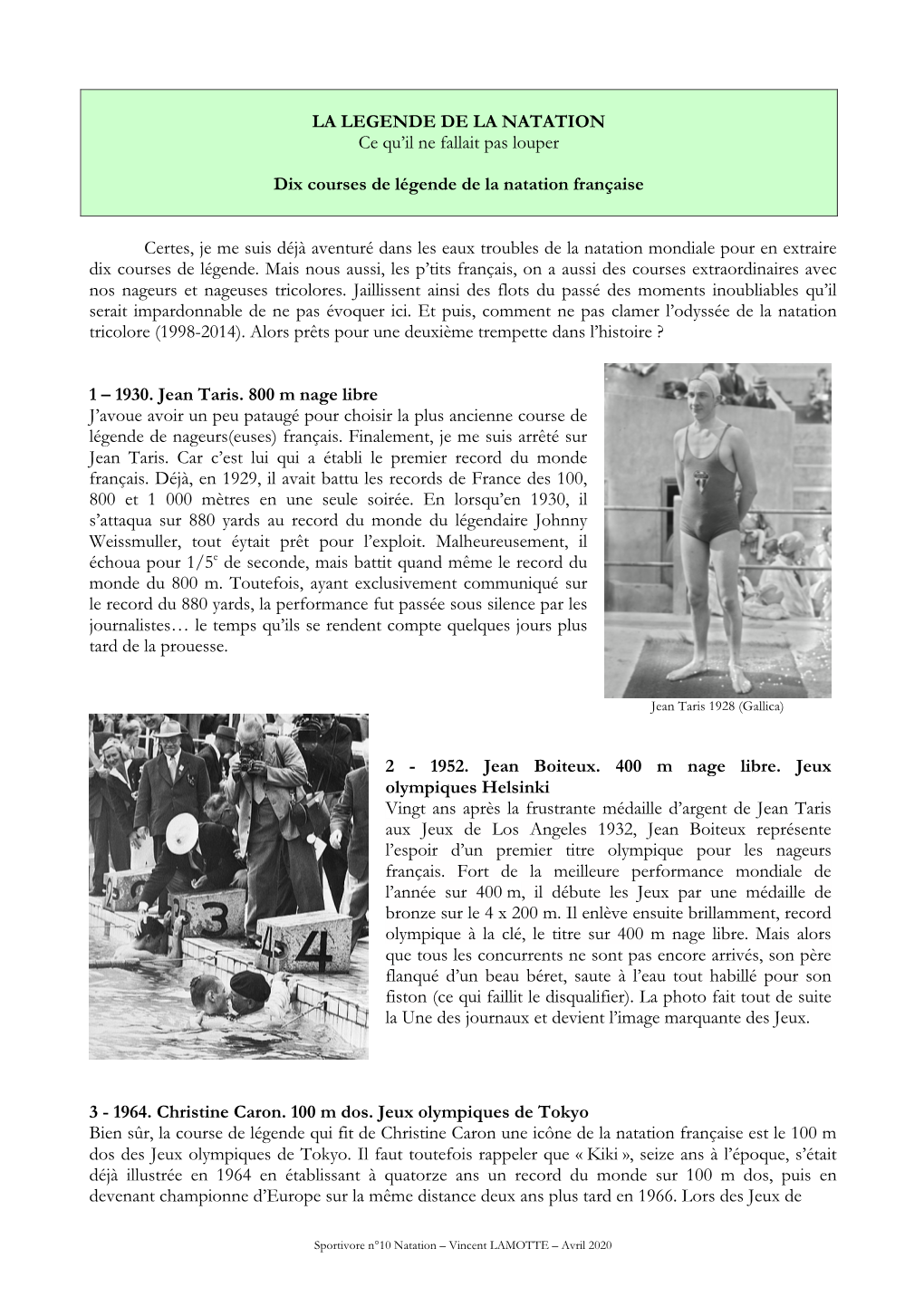 10 Courses De Légende De La Natation Française (Pdf)