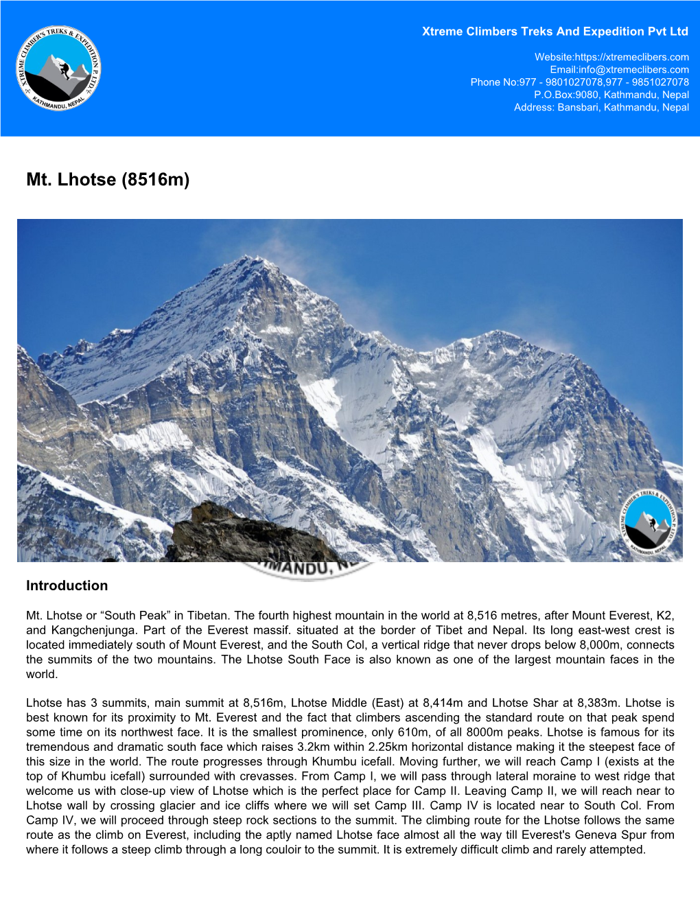 Mt. Lhotse (8516M)