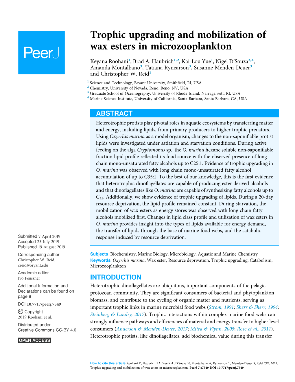 Trophic Upgrading and Mobilization of Wax Esters in Microzooplankton