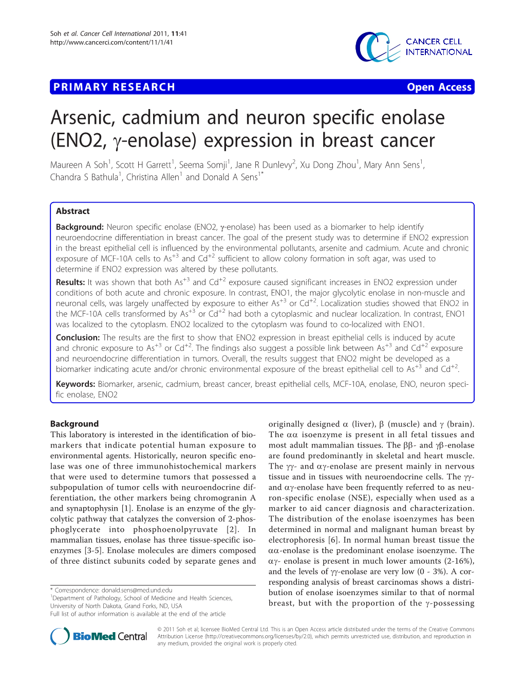 (ENO2, G-Enolase) Expression in Breast Cancer