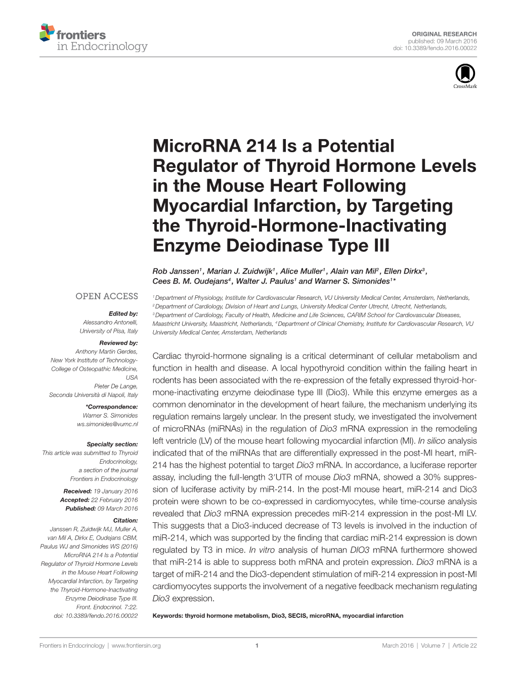 Microrna 214 Is a Potential Regulator of Thyroid Hormone
