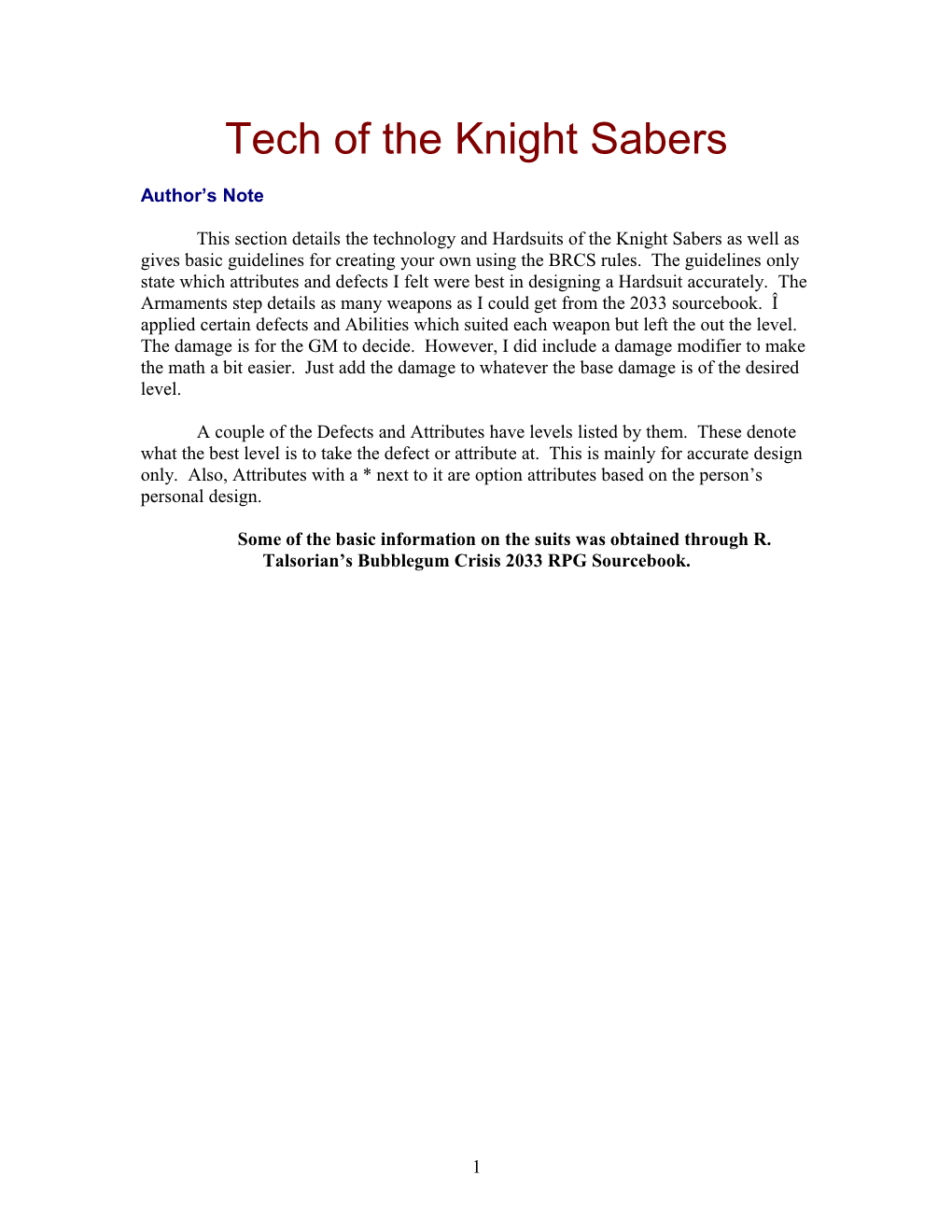 Tech of the Knight Sabers