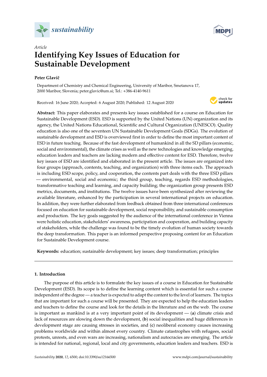 Identifying Key Issues of Education for Sustainable Development