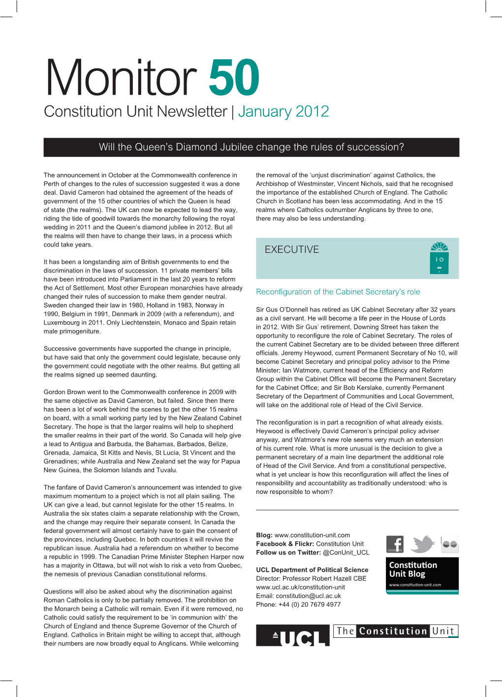 Monitor 50 Constitution Unit Newsletter | January 2012