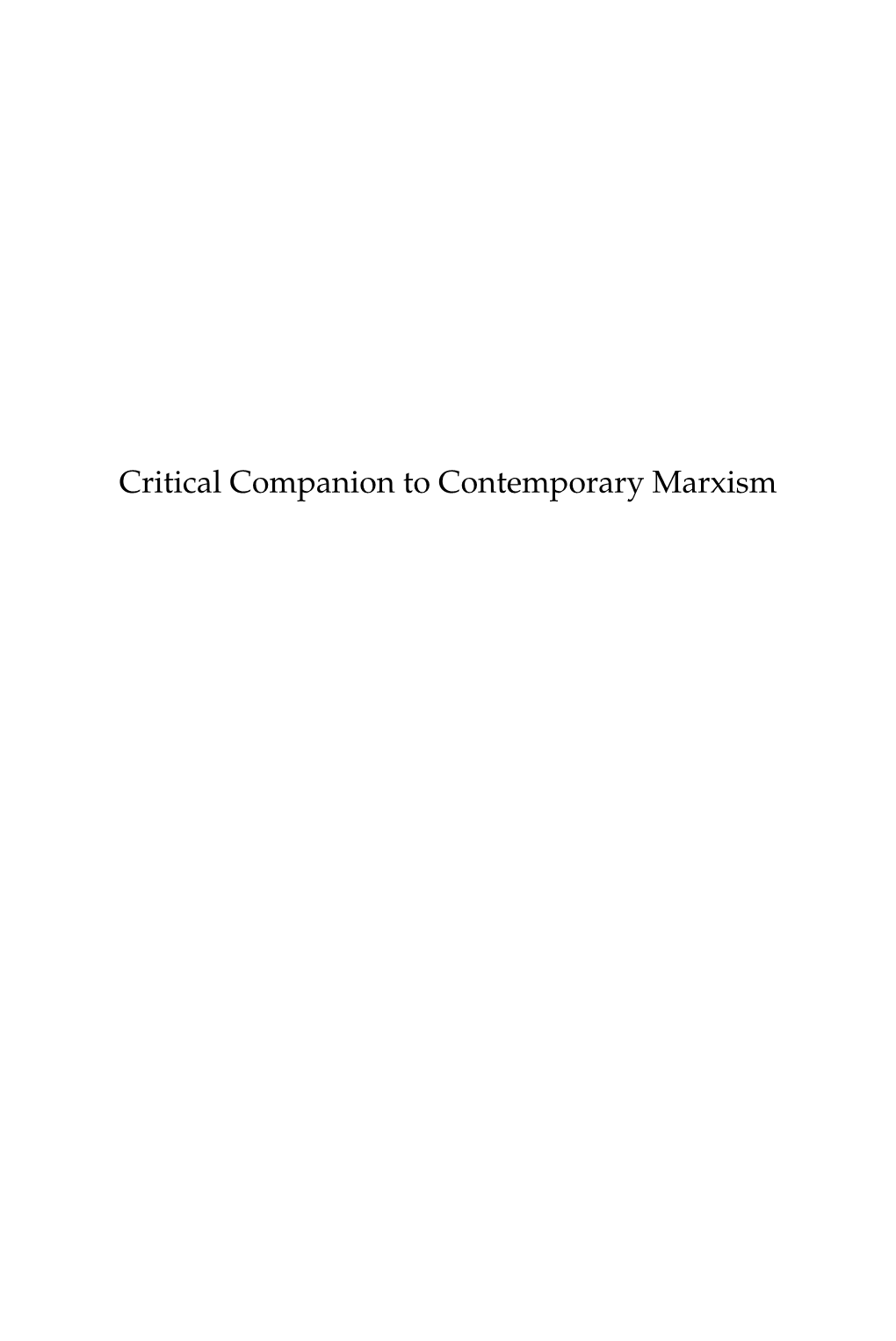 Critical Companion to Contemporary Marxism