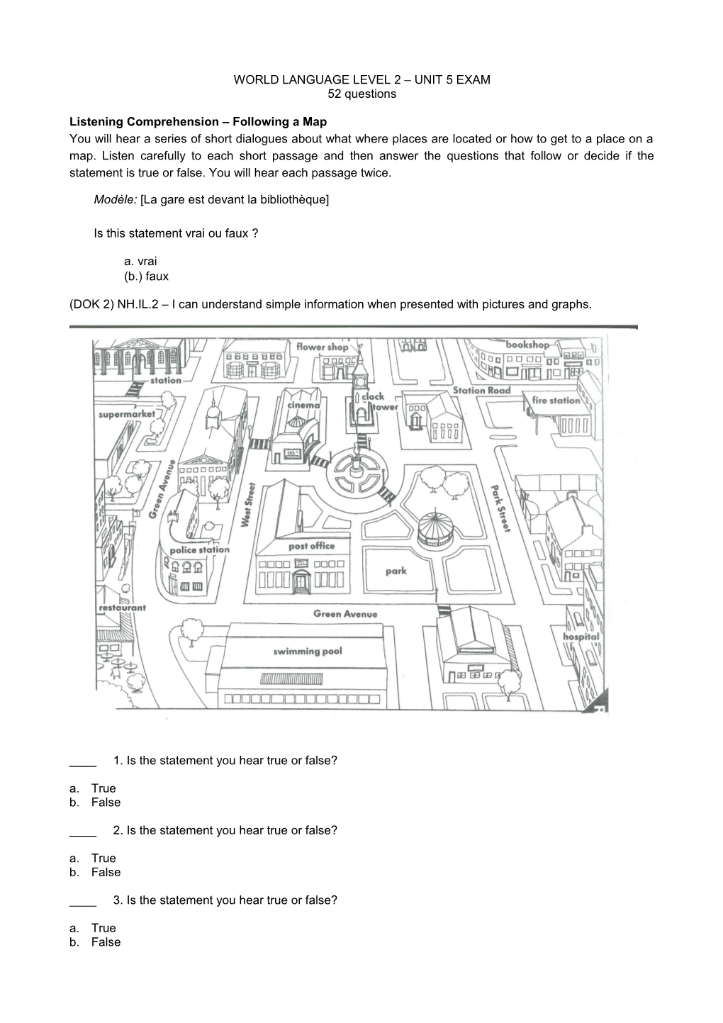 World Language Level 2 Unit 5 Exam