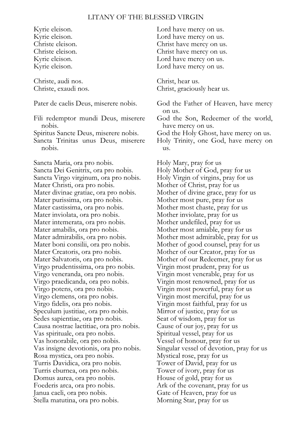 LITANY of the BLESSED VIRGIN Kyrie Eleison