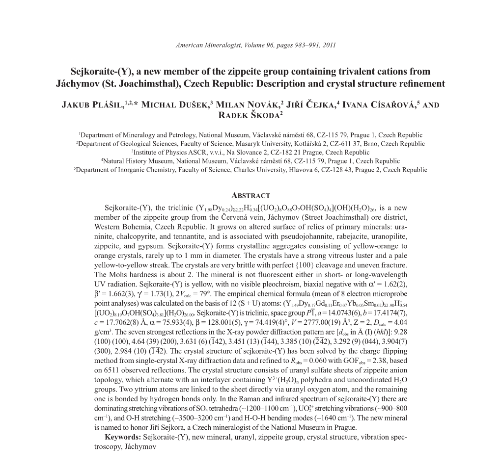 A New Member of the Zippeite Group Containing Trivalent Cations from Jáchymov (St