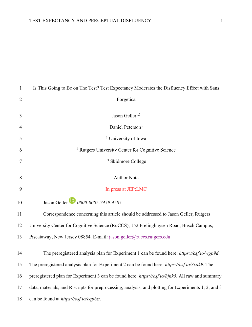 Test Expectancy Moderates the Disfluency Effect with Sans Forgetica