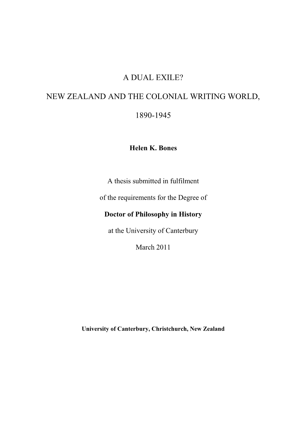 New Zealand and the Colonial Writing World, 1890-1945