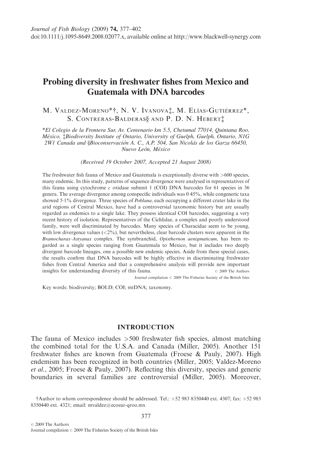 Probing Diversity in Freshwater Fishes from Mexico and Guatemala With