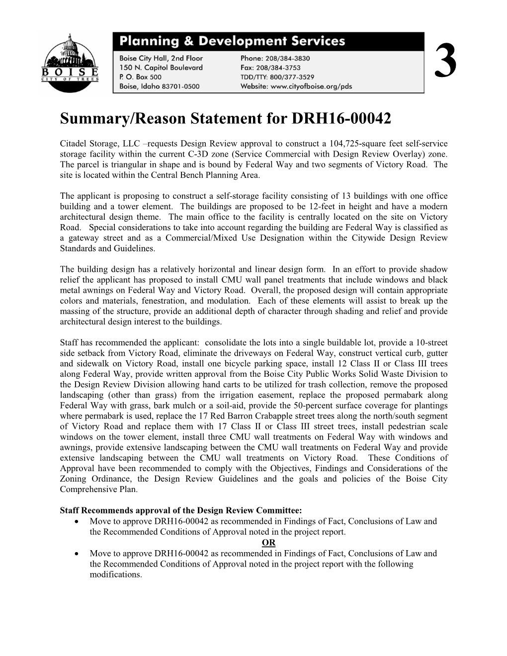 Summary/Reason Statement for DRH16-00042