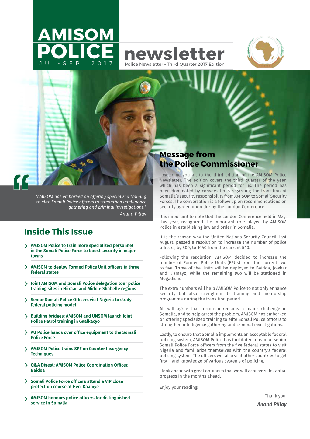 AMISOM POLICE Newsletter JUL-SEP 2017 Police Newsletter - Third Quarter 2017 Edition