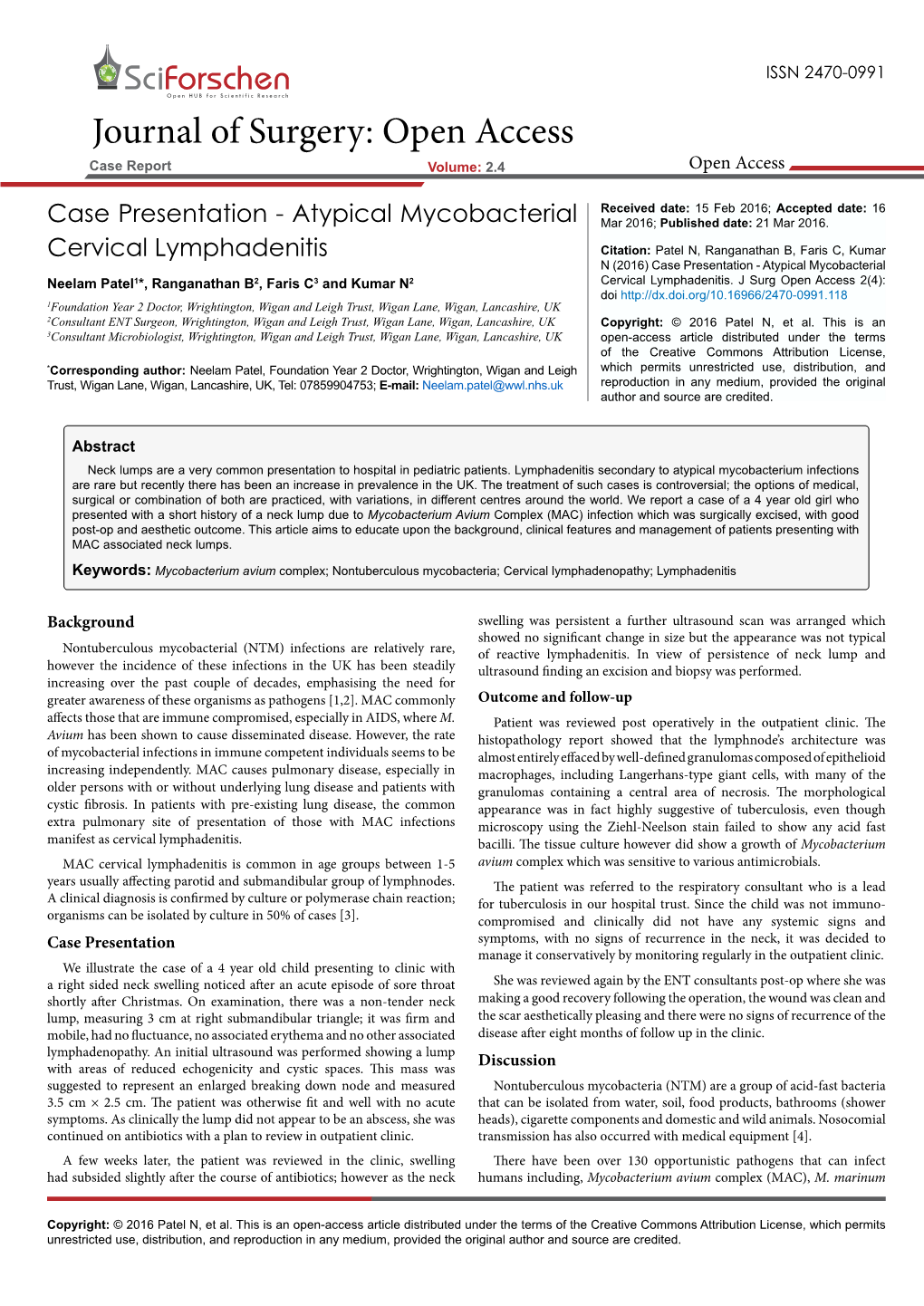 Case Presentation - Atypical Mycobacterial Mar 2016; Published Date: 21 Mar 2016