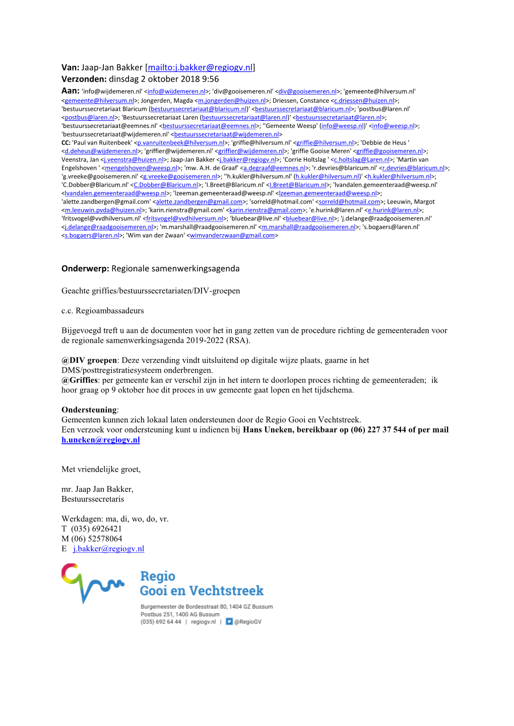 1. Regionale Samenwerkingsagenda 2019-2022 (Regio Gooi En