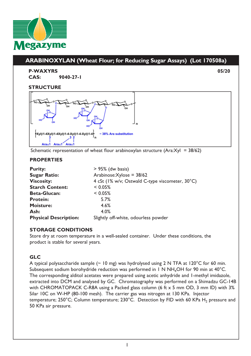 ARABINOXYLAN (Wheat Flour; for Reducing Sugar Assays) (Lot 170508A) P-WAXYRS 05/20 CAS: 9040-27-1 STRUCTURE