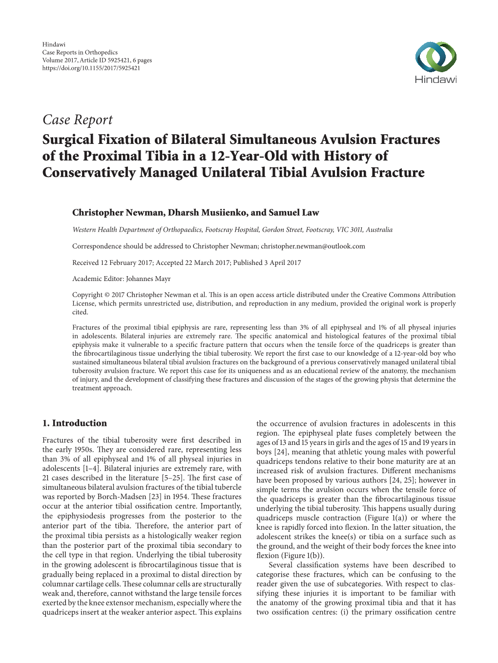 Case Report Surgical Fixation of Bilateral Simultaneous Avulsion