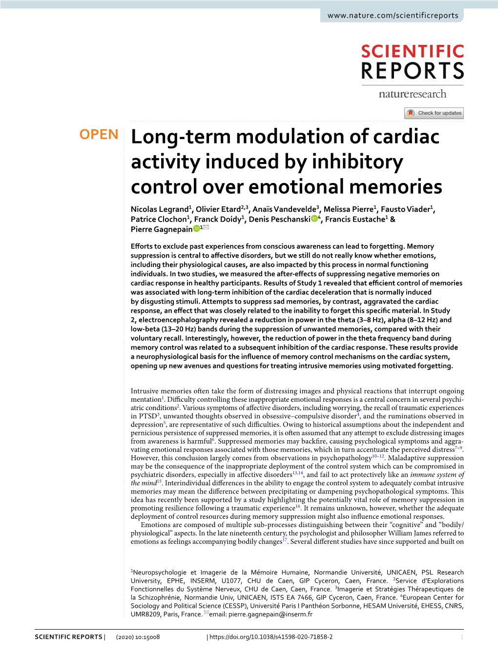 Long-Term Modulation of Cardiac Activity Induced by Inhibitory Control