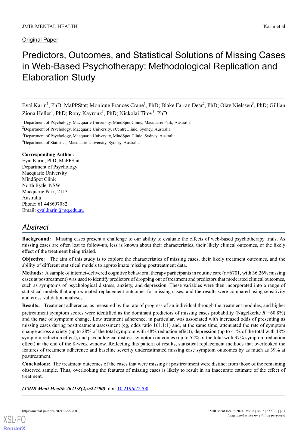 Predictors, Outcomes, and Statistical Solutions of Missing Cases in Web-Based Psychotherapy: Methodological Replication and Elaboration Study