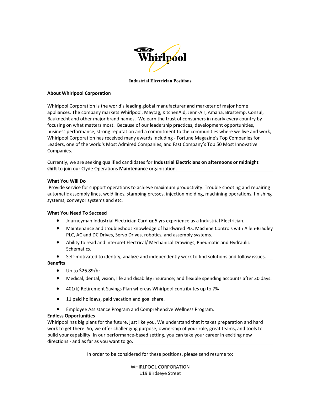 Maintenance Mechanic Positions