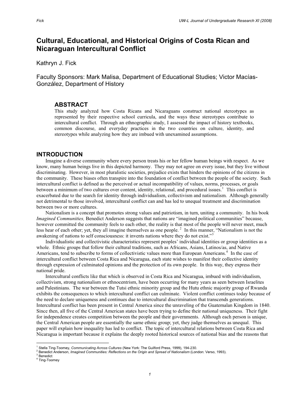 Cultural, Educational, and Historical Origins of Costa Rican and Nicaraguan Intercultural Conflict