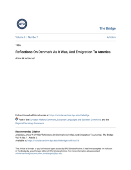 Reflections on Denmark As It Was, and Emigration to America by ARLOW W
