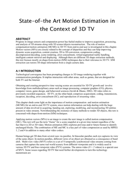 State-Of-The Art Motion Estimation in the Context of 3D TV