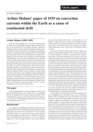 Arthur Holmes' Paper of 1929 on Convection Currents Within the Earth