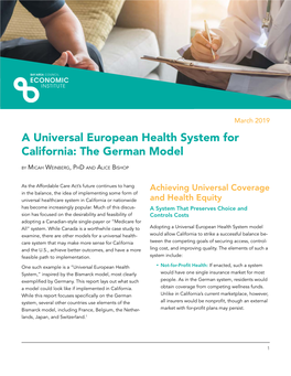 A Universal European Health System for California: the German Model by Micah Weinberg, Phd and Alice Bishop