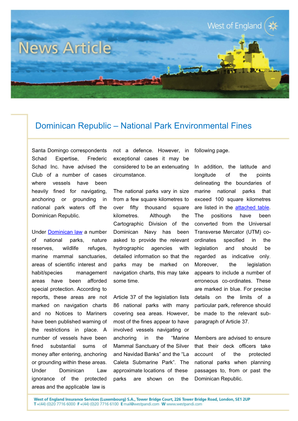 Dominican Republic – National Park Environmental Fines