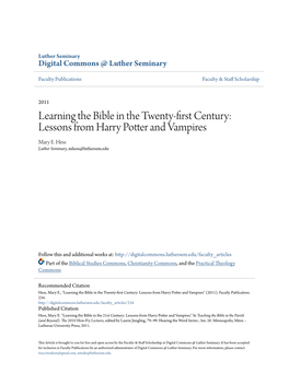 Learning the Bible in the Twenty-First Century: Lessons from Harry Potter and Vampires Mary E