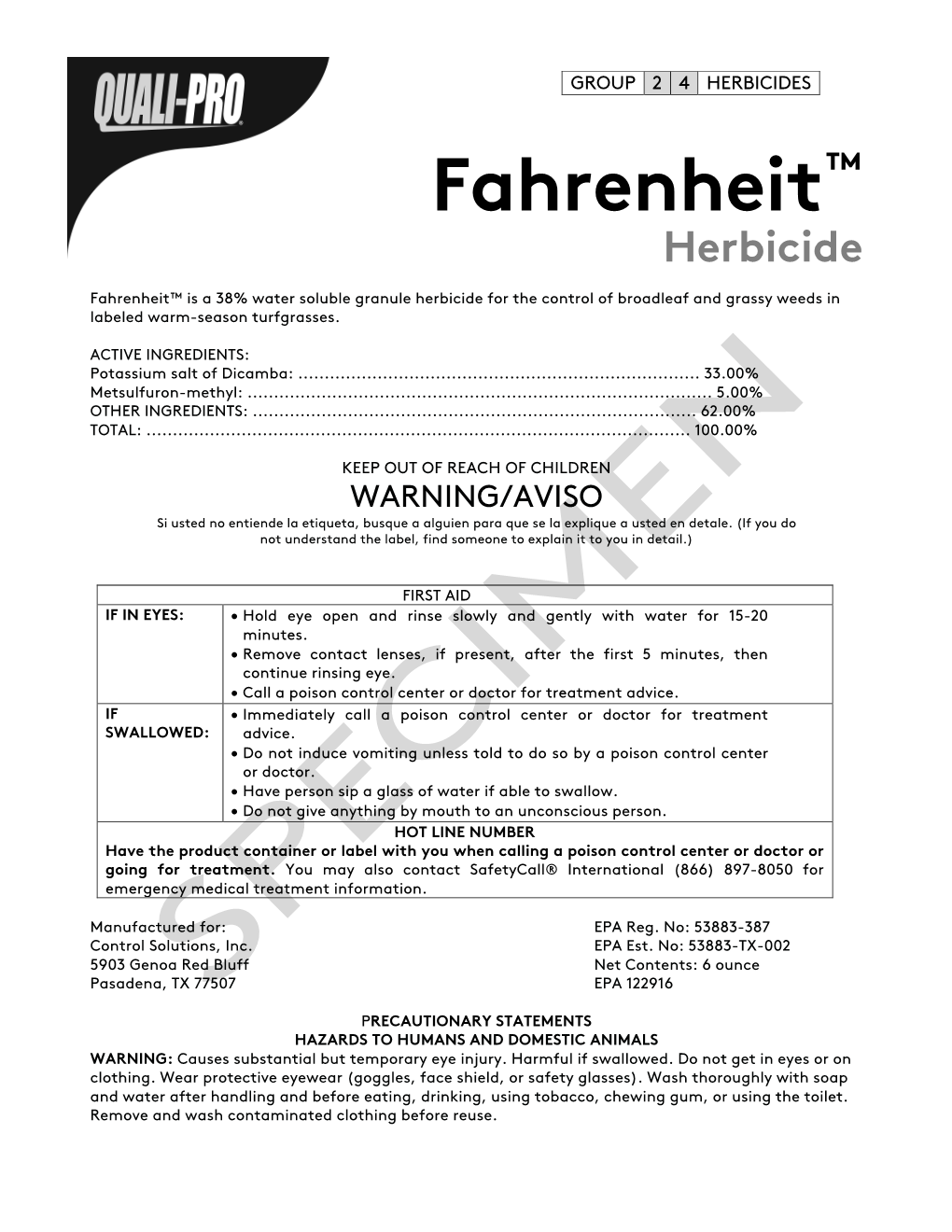 Fahrenheit™ Herbicide