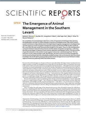The Emergence of Animal Management in the Southern Levant Received: 31 October 2017 Natalie D