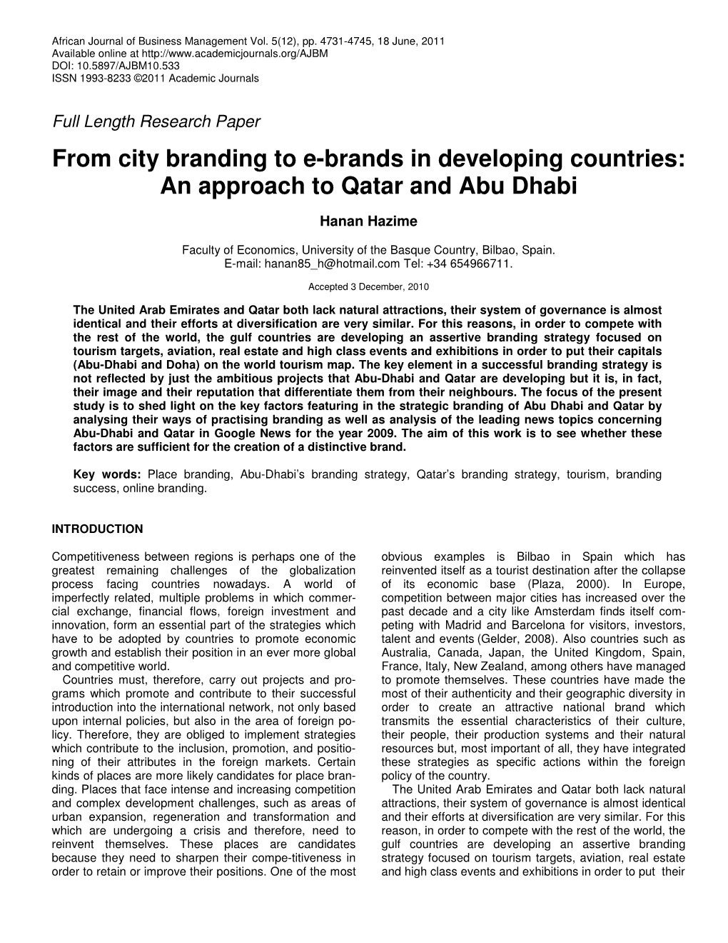 From City Branding to E-Brands in Developing Countries: an Approach to Qatar and Abu Dhabi